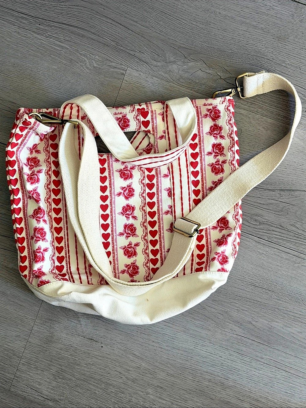 Free People Caravan Printed Tote in Cream & Red